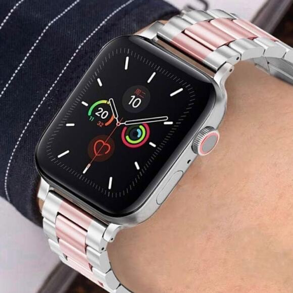 Stainless Steel and pink Apple Compatible watchband - Picture 2 of 5
